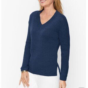 TALBOTS NWOT Shiny Linen V-Neck Sweater in Navy Blue